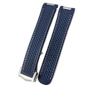 NFRFK 20mm Watchband For Omega Seamaster AQUA TERRA AT150 Ultra Light 8900 Silicone Rubber Premium Deployment Buckle Watch Strap(Blue white Pointed,21mm)
