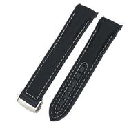 NFRFK 21mm 22mm Curved End Blue Red Fabric High Density Nylon Rubber Watchband 19mm 20mm Fit For Omega Seamaster 300 Planet Ocean AT150 Watch Strap(Black nylon white,21mm)