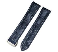 NFRFK 21mm 22mm Curved End Blue Red fabric Nylon Rubber Watchband 19mm 20mm Fit for Omega Seamaster 300 Planet Ocean AT150 Watch Strap(Blue leather white,21mm)