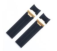 NFRFK 22x20mm DIVER and MARINE Waterproof Soft Silicone Rubber Watchband Wrist Watch Band Belt For Ulysse Nardin Strap Folding Buckle(Black Gold Link)