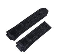 NFRFK 25 * 19mm Cow Real Leathe Rubber Silicone Back Watchband Watch Band for Hublot Strap for Big Bang Accessories Butterfly buckle(Black,With Black buckle)