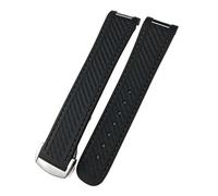 NFRFK Curved 19mm 20mm 21mm Rubber Watchband Fit For Omega AT150 Seamaster 300 AQUA TERRA Diving Bracelets Black Blue Silicone Watch Strap(Blk org round,Silver buckle)