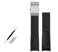 NFRFK Curved End Rubber Watch Strap 21mm Watchband For Longines Conquest L37813567 L37813787 L3.781/782 Watches Band Wristwatches Band(Black silver buckle)