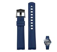 NFRFK For Omega Seamaster 300 universe 007 Curved End Fluorous Rubber silicone watchband 20mm 22mm Watch Soft strap Men Replacement(Blue Black,22mm)