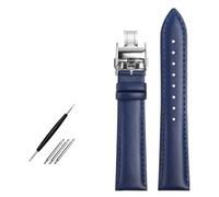 NFRFK Genuine Leather Bracelet 19mm 20mm 21mm 22mm Watch Strap For Longines L29094920 Watchband Top Layer Cowhide Wristwatches Band(P blue silver buckle,21mm)