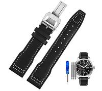 NFRFK Genuine Leather Watch Strap for IWC Pilots Little Prince Male Mark 18 Big Fly Portugal Soft Comfortable Watchband 20mm Wristband(Black White-steel-ZK,20mm)