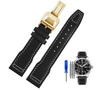 NFRFK Genuine Leather Watch Strap for IWC Pilots Little Prince Male Mark 18 Big Fly Portugal Soft Comfortable Watchband 20mm Wristband(Black White-Golden-Z,21mm)