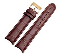 NFRFK Genuine leather watchband for Citizen Seiko wristband 20mm curve end cow leather black blue brown straps(Brown gold)