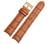 NFRFK Genuine leather watchband for Citizen Seiko wristband 20mm curve end cow leather black blue brown straps(Light brown gold)