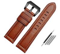 NFRFK Leather Watch Band For Men, Suitable For Panerai Seiko Citizen Jeep Italian Leather Watch Chain 22mm 24mm 26mm WatchBands(Brown black,24mm)