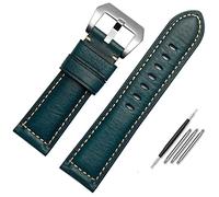NFRFK Leather Watch Band For Men, Suitable For Panerai Seiko Citizen Jeep Italian Leather Watch Chain 22mm 24mm 26mm WatchBands(Green Silver,24mm)