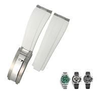 NFRFK Metal Link Rubber Watchband Curved End 20mm Sport Strap for Rolex Daytona GMT Watch Yacht Master Submariner Fashion Green Belt(White,21mm)
