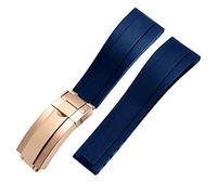 NFRFK Silicone Watchband For Rolex Watch Strap With Folding Buckle Band Sport 20mm 21mm Mens Rubber Wristwatches Bracelet(Blue rose gold,20mm)