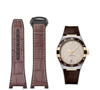 NFRFK Substitute For Omega Constellation Double Eagle Series Watchband Manhattan Rubber Cowhide Male Observatory Strap Notch 25-14mm(Brown white-black)
