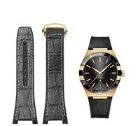 NFRFK Substitute For Omega Constellation Double Eagle Series Watchband Manhattan Rubber Cowhide Male Observatory Strap Notch 25-14mm(Black white-gold)