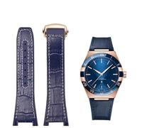 NFRFK Substitute For Omega Constellation Double Eagle Series Watchband Manhattan Rubber Cowhide Male Observatory Strap Notch 25-14mm(Blue white-rose)