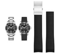 NFRFK Watch Accessories Band for Comas Diving Series L37814 L3.781 Mechanical Men Rubber Watch Strap 21mm Bracelet(Black silver,19mm)