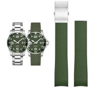 NFRFK Watch Accessories Band for Comas Diving Series L37814 L3.781 Mechanical Men Rubber Watch Strap 21mm Bracelet(Green silver,21mm)