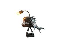 NFSQSR Creative Steampunk Decor, Angler Fish Lamp Steampunk, Vintage Iron Art Handmade Statue Sea Animal Ornament Desktop Night Light for Bedroom Lighting USB LED Silicone Animal Lamp (Middle)