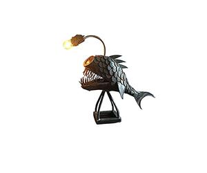 NFSQSR Creative Steampunk Decor, Angler Fish Lamp Steampunk, Vintage Iron Art Handmade Statue Sea Animal Ornament Desktop Night Light for Bedroom Lighting USB LED Silicone Animal Lamp (Middle)