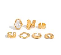 NFVITLP Chunky Knuckle Rings for Women Chunky Gold Statement Stacking Crystal Knuckle Rings Set Statement Flower Artificial Baroque Pearl Ring Jewelry, One Size, Metal, No Gemstone