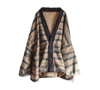NFYM Casual Jackets for Women's Spring V Neck Collar Handmade Button Cotton Linen Loose Short Outwear Jacket, Blue, One size