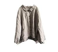 NFYM Women Button Down Linen Shirts Handmade Stitch Long Sleeve Turn-Down Collar Vintage Loose Casual Tops, Grey, One Size