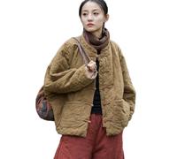 NFYM Women Cotton Linen Quilted Jacket Chinese Toggle Closure Retro Artistic Kimono Coat, Brown, One size