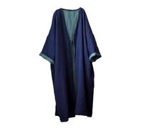 NFYM Women Fall Spring Loose Kimono Duster Tie Front Double Layer Cotton Linen Trench Jackt Coat Plus Size Outerwear, Blue, One Size