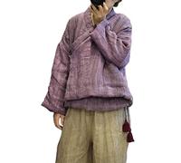 NFYM Women Hanfu/Hanten Cotton Jacket Wrap Front Coat High Low Irregular Linen Warm Quilted Short Outwear with Tassel, Purple, One Size