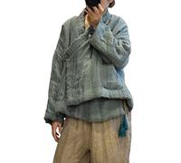 NFYM Women Hanfu/Hanten Cotton Jacket Wrap Front Coat High Low Irregular Linen Warm Quilted Short Outwear with Tassel, Green, One size