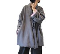 NFYM Women Hanten Cotton Jacket Japanese Kimono Style Warm Quilted Winter Coat, Grey, One size