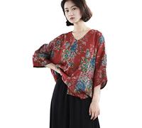 NFYM Women Spring Summer Casual Boho Floral Blouse Shirts High Low V Neck 3/4 Long Sleeve Tops (as8, Alpha, one_Size, Regular, Regular, Red Floral)