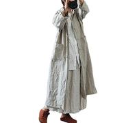 NFYM Women Vintage Cotton Linen Trench Coats Button Stand Solid Color Long Sleeve Pockets Long Jackets, Linen, One size