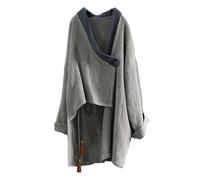 NFYM Womens Asymmetrical Shirt Textured Cotton Top Tie Wrap Chinese Zen Meditation Clothes Yoga Suit, Grey, One Size