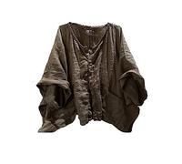 NFYM Womens Button Down Plain Linen Shirt Casual Half Sleeve Handmade Sewing Loose Fit Short Shirt Blouse, Olive Green, One Size