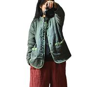 NFYM Women's Chinese Style Coat Cotton Quilted Button Down Tang Suit Jacket with Pockets, Green, One size