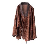 NFYM Women's Cotton Padded Short Jacket Kimono Cardigan Wrap Front Chinese Hanfu Style Printed Patchwork Loose Outwear, Coffee, One size