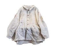 NFYM Womens Flax Linen Button Down Shirt Handmade Threading Long Sleeve Loose Fit Collared Blouse Tops with Pocket, Linen, One Size