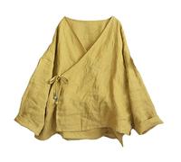 NFYM Women's Hanten Kimono Cardigan Long Sleeve Wrap Front Cotton Linen Retro Hanfu Costume Irregular Shirt Tops