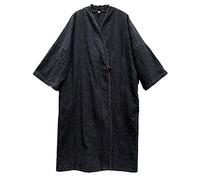 NFYM Women's Jacqurd Cotton Trench Coat Lightweight Solid 3/4 Sleeve Kimono Jacket Loose Chinese Style Windbreaker, Black, One size