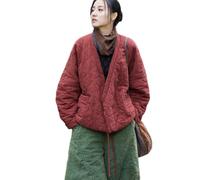 NFYM Women's Lightweight Cotton Quilted Wrap Coat Cardigan Tie Up Open Front Warm Jacket with Pocket, Wine Red, One size