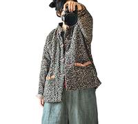 NFYM Womens Lighweight Quilted Lined Jacket Button Down Floral Print Cute Vintage Loose Short Coats with Pockets, Black, One size