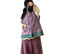NFYM Womens Quilted LightweightJacket/Vest Cotton Linen Printed Spring and Fall Vintage Padded Coat , Purple, One Size