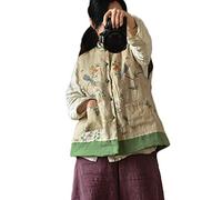 NFYM Womens Quilted LightweightJacket/Vest Cotton Linen Printed Spring and Fall Vintage Padded Coat , Yellow, One Size