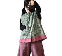 NFYM Womens Quilted LightweightJacket/Vest Cotton Linen Printed Spring and Fall Vintage Padded Coat , Green, One Size