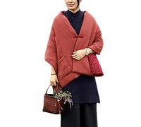 NFYM Women's Scarf Cape Coat Warm Quilted Front Pockets Warm Shawls Wraps Elegant Reversible Design, Brick Red/Floral, One Size