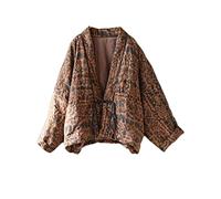 NFYM Women's Short Quilted Jacket Printed Open Front V-Neck Shawl Collar Drop Shoulder Vintage Outwear