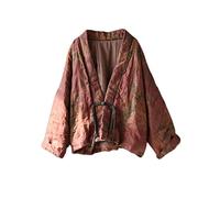 NFYM Women's Short Quilted Jacket Printed Open Front V-Neck Shawl Collar Drop Shoulder Vintage Outwear