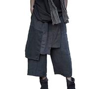 NFYM Women's Spring Linen Cropped Pants Wide Leg Elastic Waist Asymmetric Apron Patchwork Casual Vintage Capri Trousers, Grey, One size